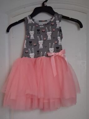Kids Bunny Tulle Dress - Pink and Gray